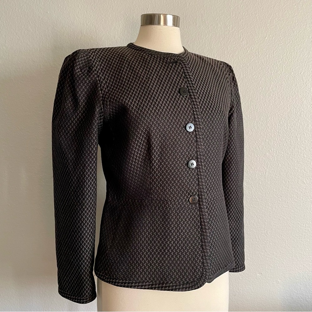 Armani Collezioni Womens Brown Black Blazer Sz 10 Crepe Viscose Textured Jacket